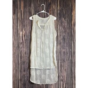 Knox Rose Womens Size XL Off White Embroidered Sleeveless Sheer High-low Blouse
